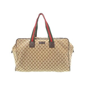 Gucci Boston Bag GG monogram Brown canvas red green web stripe